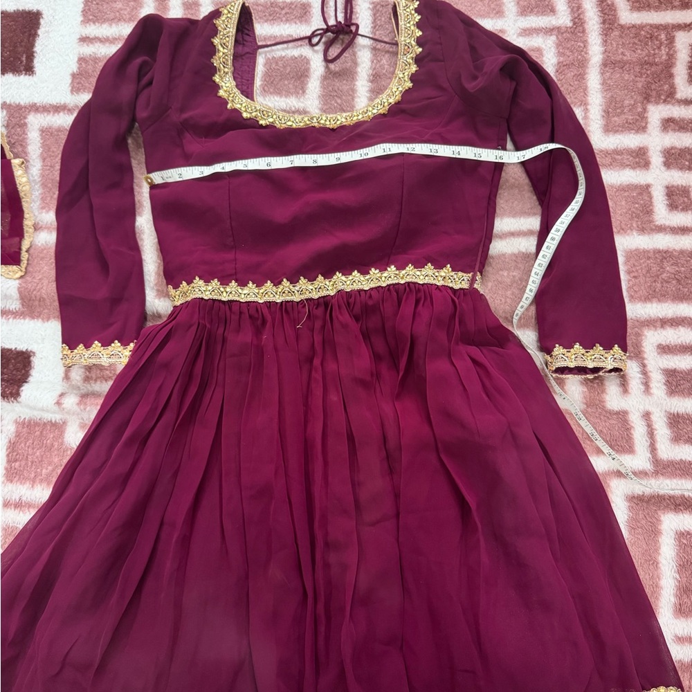 Elegant Burgundy  Dress with Gold Trim